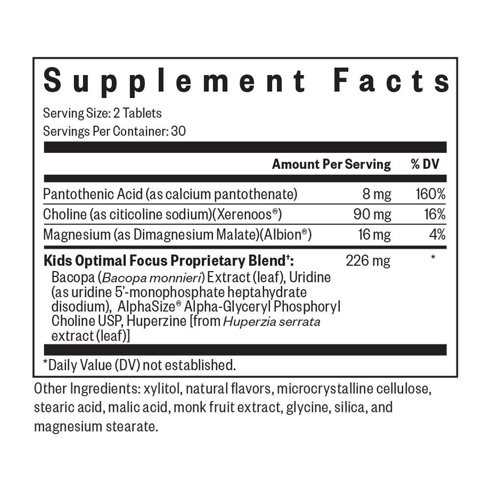 Kids Optimal Focus Easy Chewable Supplement for Everyday Nutrition